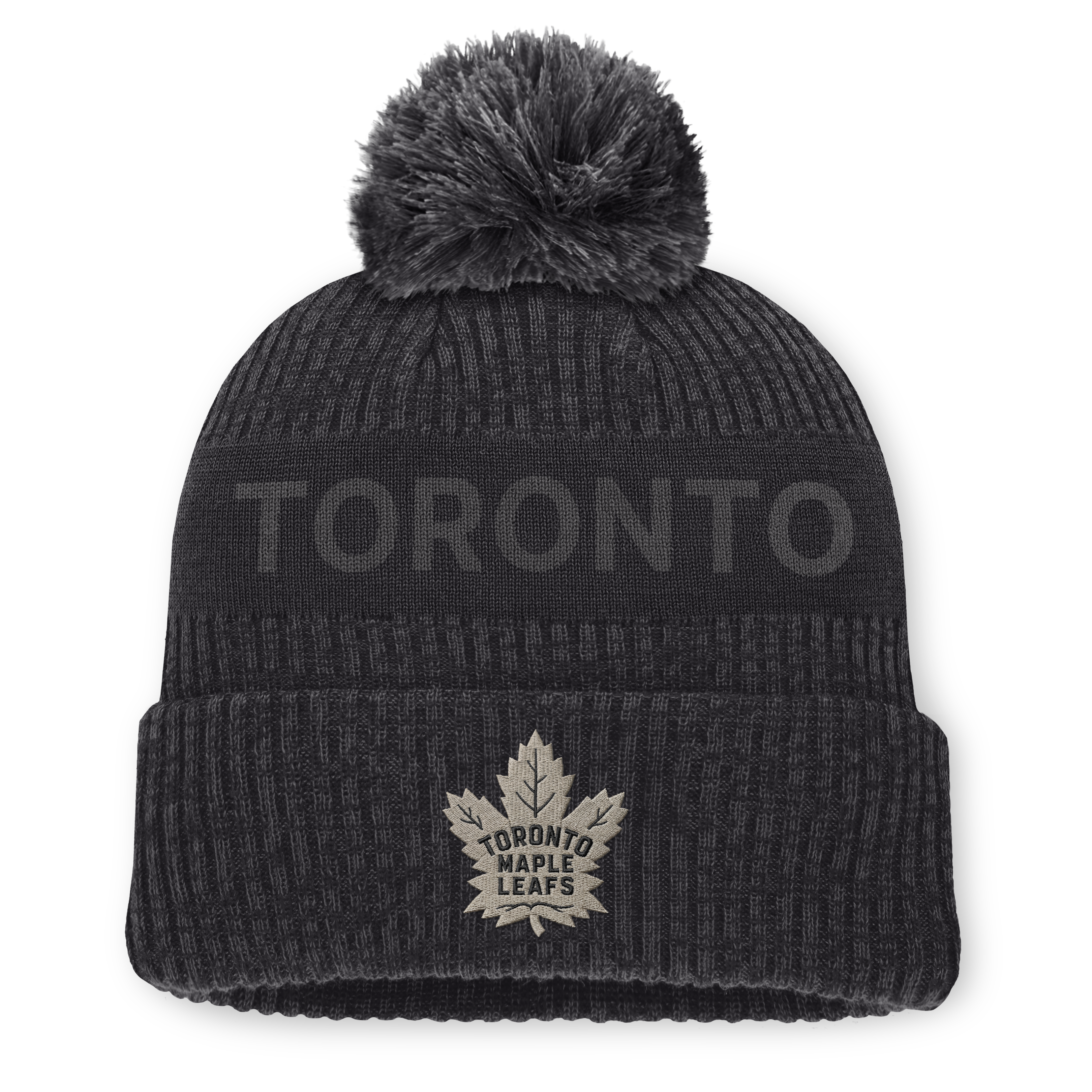 2026 Authentic Pro Road Cuffed Pom Knit Toque - BLACK