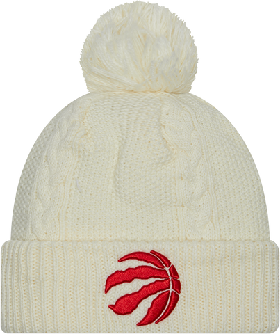 Cabled Knit Cuffed Pom Toque - WHITE