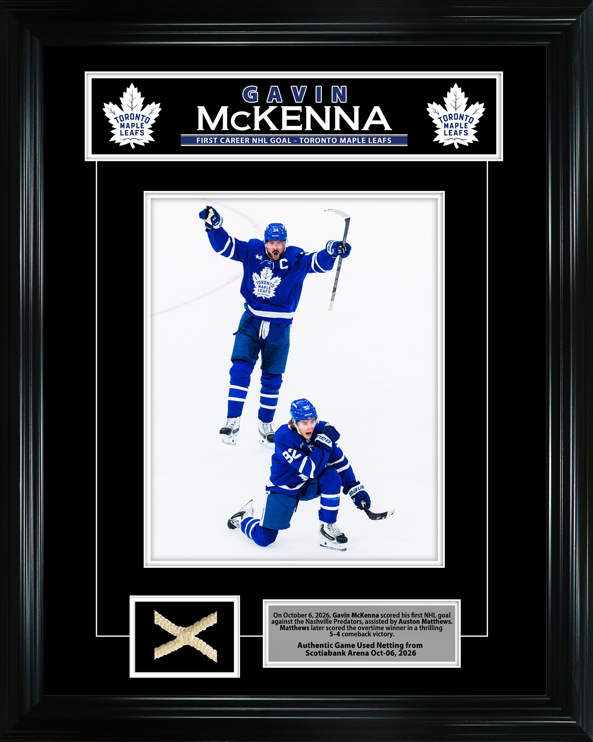 Gavin McKenna First Career NHL Goal Frame With Piece of The Net