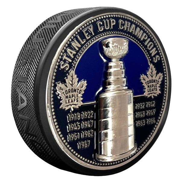 thumbnail image 2 of Toronto Maple Leafs Stanley Cup 3D Puck - Silver Plated Collectible With Blue Accents 2 of 13