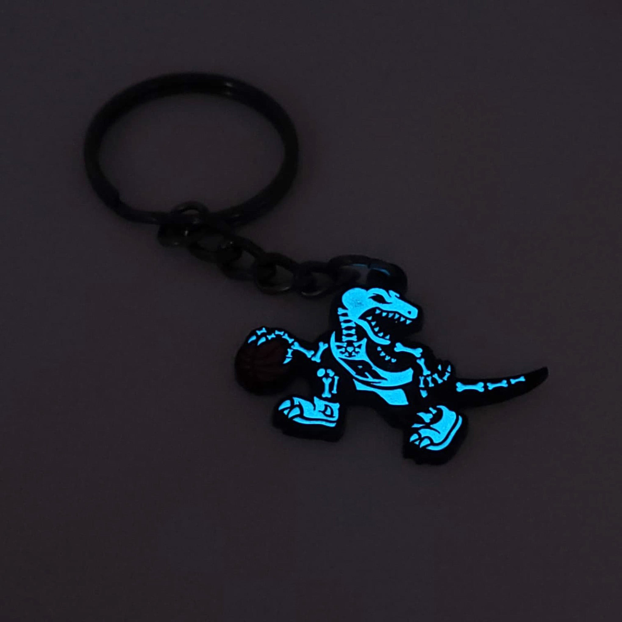 Glow in The Dark Dino Skeleton Logo Keychain