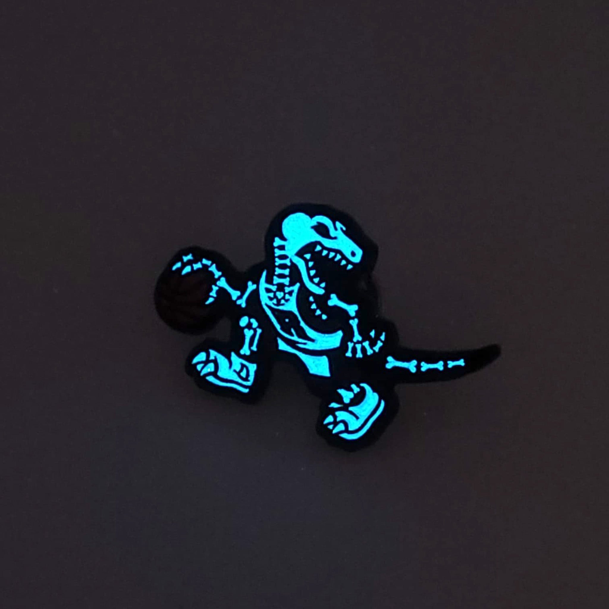 Glow in The Dark Dino Skeleton Logo Pin