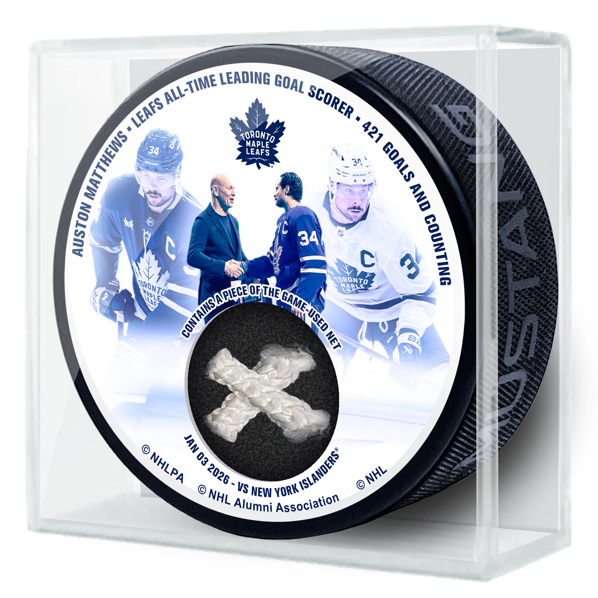 Auston Matthews Maple Leafs All Time Goal Leader Puck With Piece of The Net