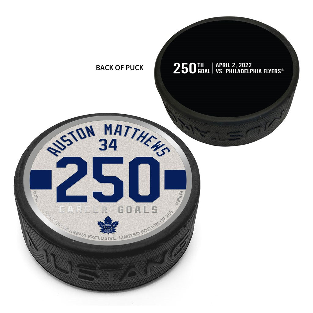 Maple Leafs Matthews 250th Goal Medallion Puck - Limited Edition