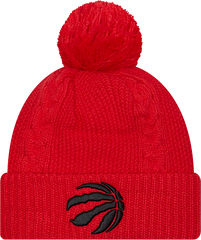 Cabled Knit Cuffed Pom Toque - RED