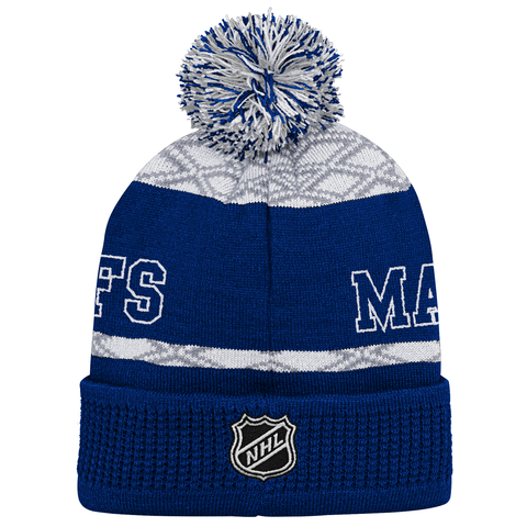 Maple Leafs Youth Puck Pattern Cuffed Pom Toque