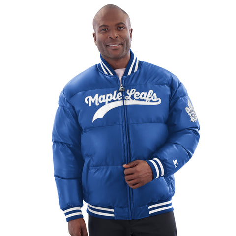 Maple Leafs Starter Men's Bubble Down Filled Leather Puffer Jacket