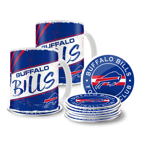 Buffalo Bills Mug & Coaster Set - 2 Pack 15oz Mugs | 8 Pack Coasters