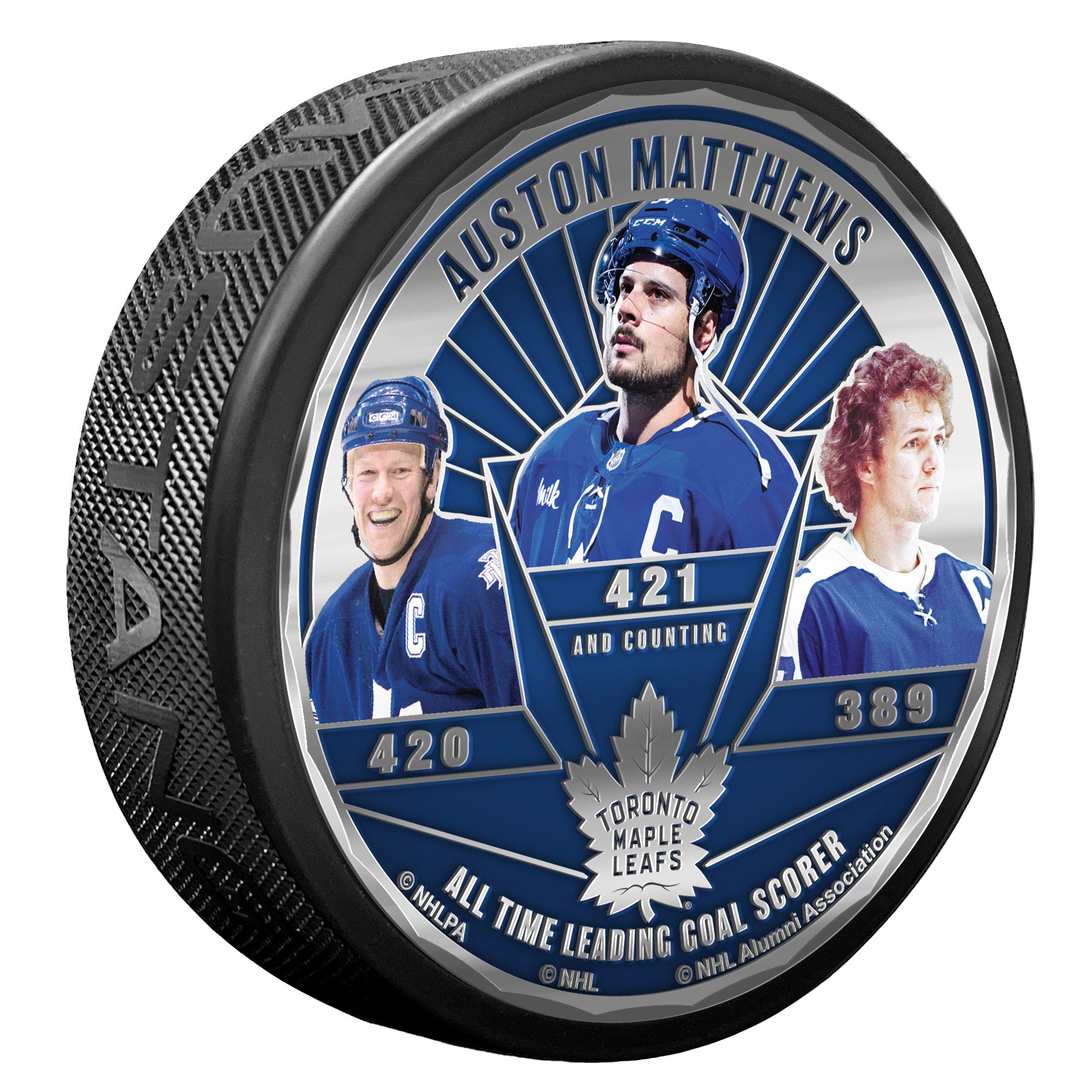 Auston Matthews Maple Leafs All Time Goal Leader Medallion Puck