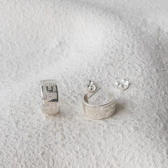 Maple Leaf Pave Cigar Band Hoop Earring - SILVER