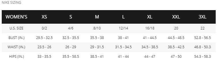 Nike womens soccer jersey 2025 size chart
