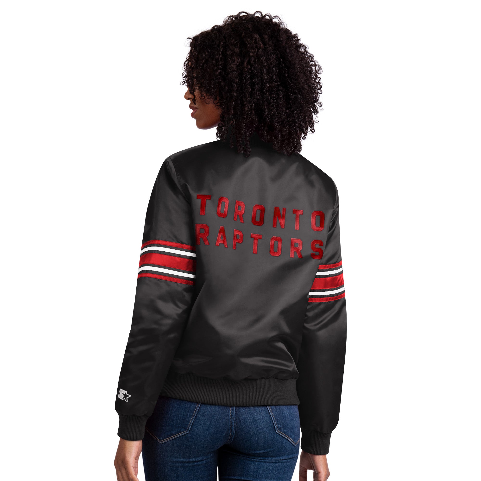Toronto Raptors Starter Women's Split Colorblock Satin Full-Snap Varsity  Jacket - Black/Red