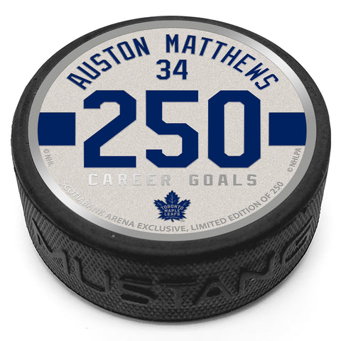 Maple Leafs Matthews 250th Goal Medallion Puck - Limited Edition